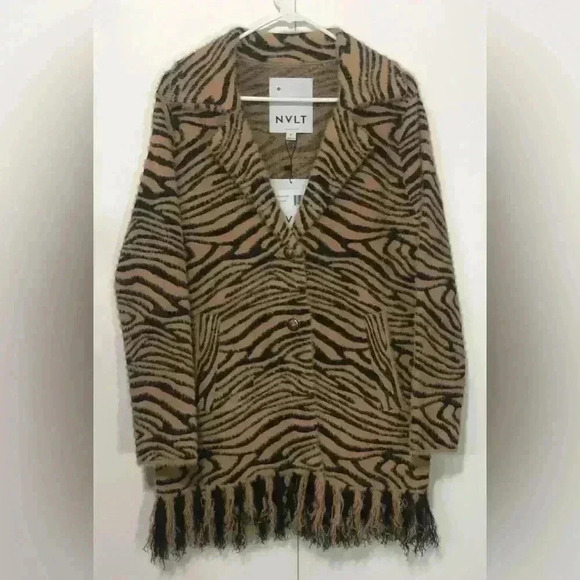 NVLT Women Tiger Pattern Rust/ Black Coat Jacket Button Closure Size Medium NWT - Picture 2 of 15